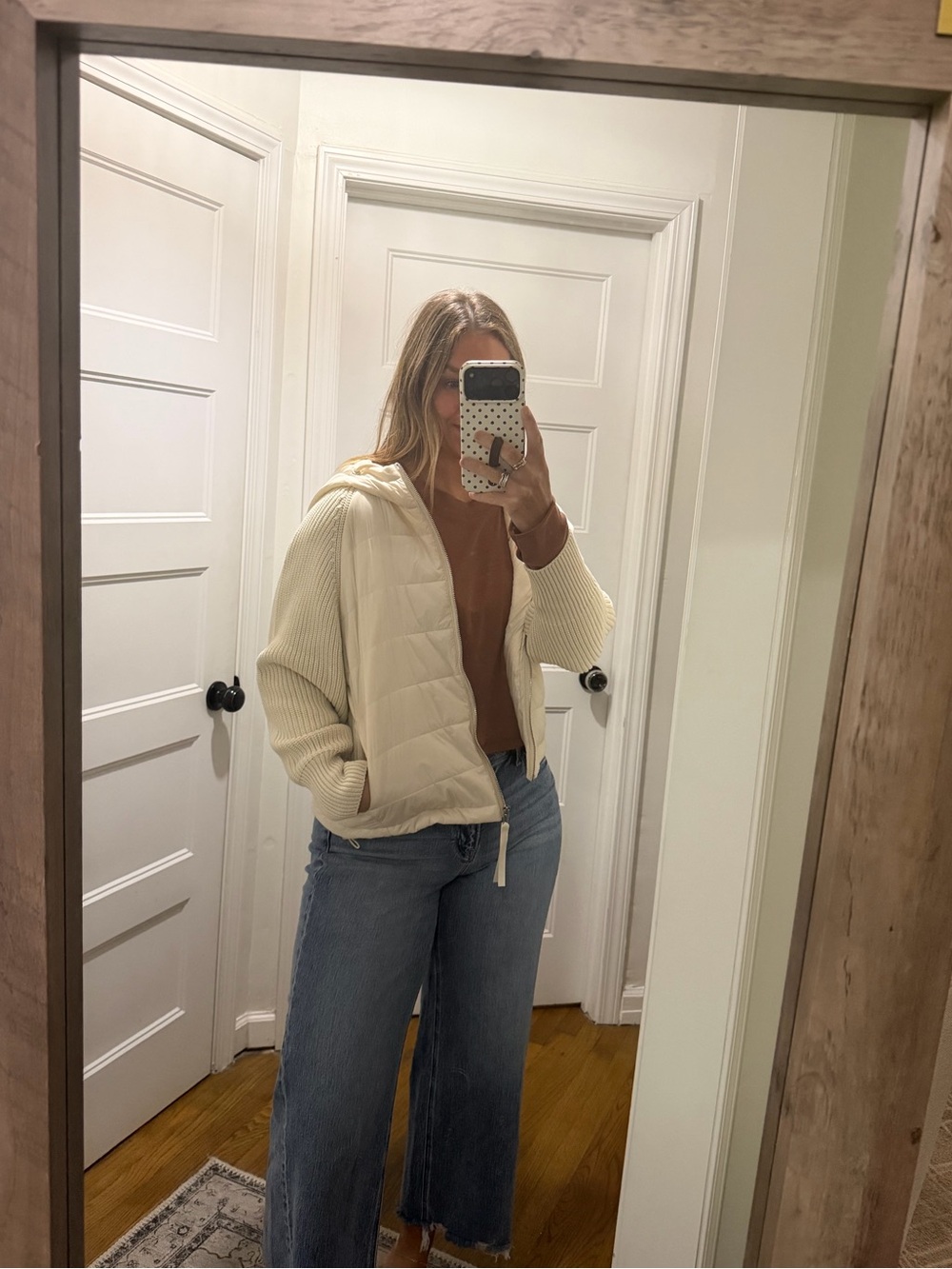 Mono B Cream Quilted & Knit Hoodie Jacket